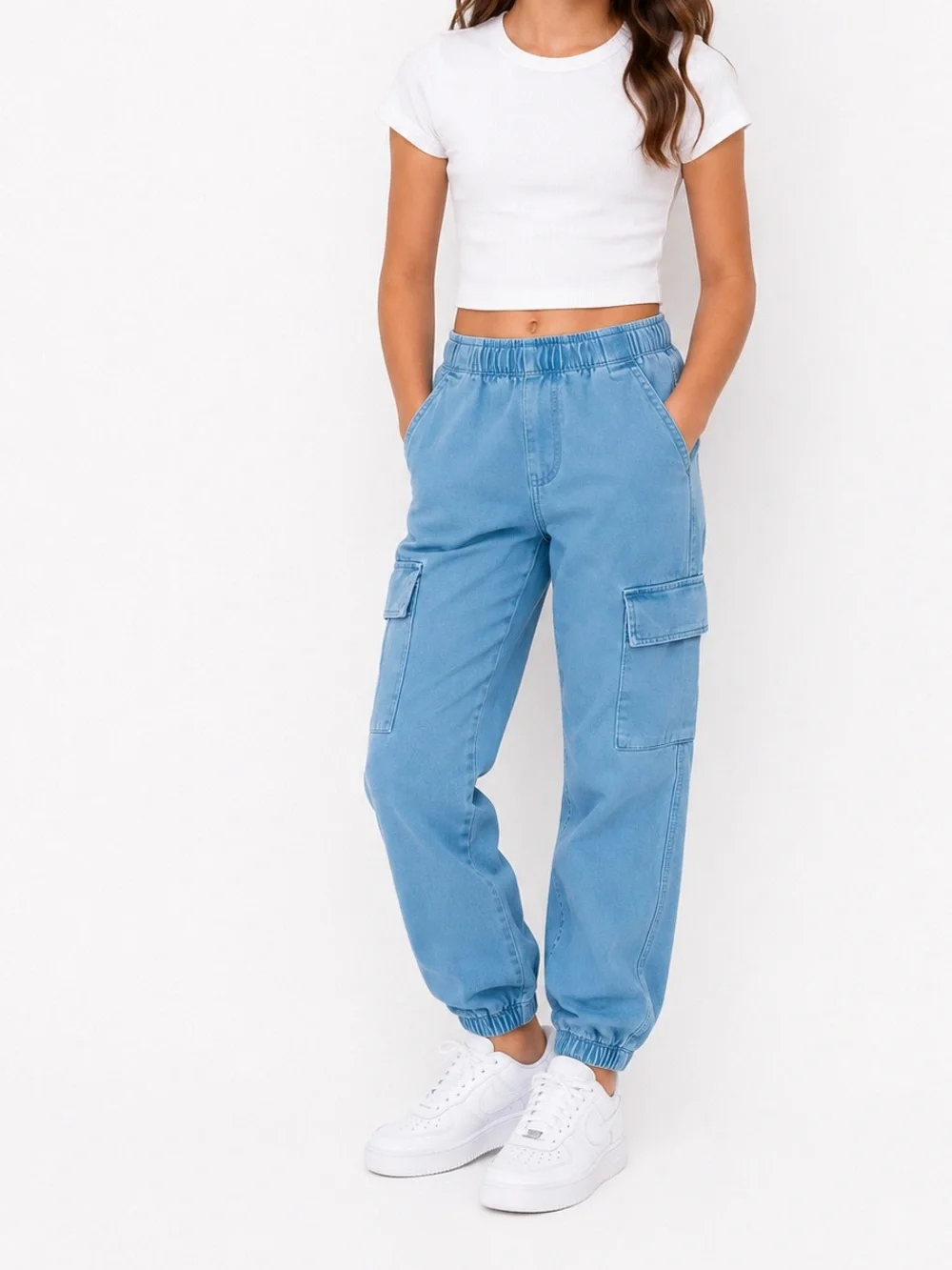 Old Navy Girls Blue Cargo Jogger Pants Pull-On Size 8 M